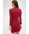ieg™ Kadın Bordo Kaşkorse Balıkçı Yaka Uzun Kollu Bodycon Mini Elbise