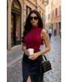 ieg™ Kadın Bordo Kolsuz Balıkçı Yaka Basic Bluz