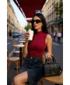 ieg™ Kadın Bordo Kolsuz Balıkçı Yaka Basic Bluz