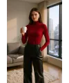 ieg™ Kadın Bordo Parmak Detaylı Esnek Uzun Kollu Body