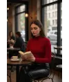 ieg™ Kadın Bordo Parmak Detaylı Esnek Uzun Kollu Body