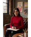 ieg™ Kadın Bordo Parmak Detaylı Esnek Uzun Kollu Body