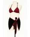 ieg™ Kadın Bordo Siyah Pareolu Yandan ve Boyundan Bağlamalı 3lü Bikini Takımı