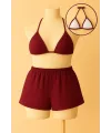 ieg™ Kadın Bordo Şortlu Belden ve Boyundan Bağlamalı Bikini Takımı