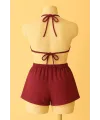 ieg™ Kadın Bordo Şortlu Belden ve Boyundan Bağlamalı Bikini Takımı