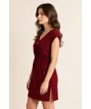 ieg™ Kadın Bordo Yanları Yırtmaçlı Tokalı V Yaka Mini Plaj Elbisesi