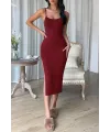 ieg™ Kadın Bordo Yırtmaçlı Diz Altı Vücüdu Saran Gecelik