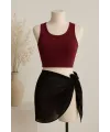 ieg™ Kadın Bordo Yuvarlak Yaka Crop ve Siyah Pareo 2li Set