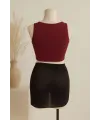 ieg™ Kadın Bordo Yuvarlak Yaka Crop ve Siyah Pareo 2li Set