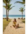 ieg™ Kadın Fosforlu Şortlu Belden ve Boyundan Bağlamalı Bikini Takımı