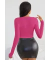ieg™ Kadın Fuşya Uzun Kol Kare Yaka Crop Top Bluz
