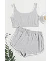 ieg™ Kadın Gri Askılı Crop Top ve Şortlu Gecelik Takım