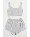 ieg™ Kadın Gri Askılı Crop Top ve Şortlu Gecelik Takım