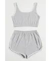 ieg™ Kadın Gri Askılı Crop Top ve Şortlu Gecelik Takım