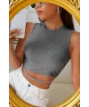 ieg™ Kadın Gri Çapraz Bağlamalı Crop Top Büstiyer