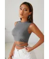 ieg™ Kadın Gri Çapraz Bağlamalı Crop Top Büstiyer