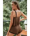 ieg™ Kadın Kahverengi Dantelli Şortlu Pijama Takımı