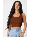 ieg™ Kadın Kahverengi Kare Yaka Crop Top Bluz