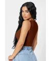 ieg™ Kadın Kahverengi Kare Yaka Crop Top Bluz