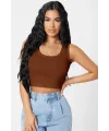 ieg™ Kadın Kahverengi Kare Yaka Crop Top Bluz