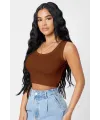 ieg™ Kadın Kahverengi Kare Yaka Crop Top Bluz