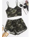 ieg™ Kadın Kamuflaj Desenli Askılı Crop Top ve Şortlu Gecelik Takım