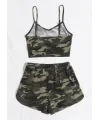 ieg™ Kadın Kamuflaj Desenli Askılı Crop Top ve Şortlu Gecelik Takım