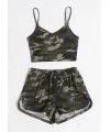 ieg™ Kadın Kamuflaj Desenli Askılı Crop Top ve Şortlu Gecelik Takım