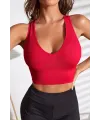 ieg™ Kadın Kırmızı Derin Göğüs Dekolteli Şık Crop Top Bluz