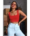 ieg™ Kadın Kırmızı Kalın Askılı Crop Top Büstiyer
