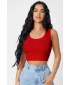 ieg™ Kadın Kırmızı Kare Yaka Crop Top Bluz