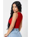 ieg™ Kadın Kırmızı Kare Yaka Crop Top Bluz