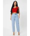 ieg™ Kadın Kırmızı Kare Yaka Crop Top Bluz