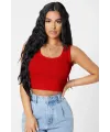 ieg™ Kadın Kırmızı Kare Yaka Crop Top Bluz