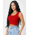 ieg™ Kadın Kırmızı Kare Yaka Crop Top Bluz