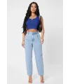 ieg™ Kadın Lacivert Kare Yaka Crop Top Bluz
