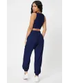 ieg™ Kadın Lacivert Kaşkorse Cepli Jogger Eşofman Altı ve Crop Top Bluz