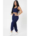 ieg™ Kadın Lacivert Kaşkorse Cepli Jogger Eşofman Altı ve Crop Top Bluz