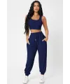 ieg™ Kadın Lacivert Kaşkorse Cepli Jogger Eşofman Altı ve Crop Top Bluz