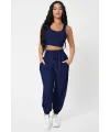 ieg™ Kadın Lacivert Kaşkorse Cepli Jogger Eşofman Altı ve Crop Top Bluz
