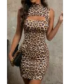 ieg™ Kadın Leopar Desenli Cut-Out Detaylı Dekolteli Kolsuz Şık Gecelik