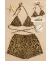 ieg™ Kadın Leopar Desenli Şortlu Belden ve Boyundan Bağlamalı Bikini Takımı
