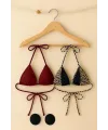 ieg™ Kadın Leopar Desenli ve Bordo Minimal Kesim Üçgen Bikini Üstü