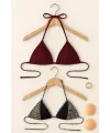 ieg™ Kadın Leopar Desenli ve Bordo Minimal Kesim Üçgen Bikini Üstü