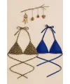 ieg™ Kadın Leopar Desenli ve Mavi Minimal Kesim Üçgen Bikini Üstü