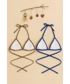 ieg™ Kadın Leopar Desenli ve Mavi Minimal Kesim Üçgen Bikini Üstü
