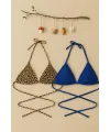 ieg™ Kadın Leopar Desenli ve Mavi Minimal Kesim Üçgen Bikini Üstü