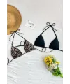 ieg™ Kadın Leopar Desenli ve Siyah Minimal Kesim Üçgen Bikini Üstü