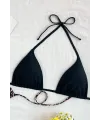 ieg™ Kadın Leopar Desenli ve Siyah Minimal Kesim Üçgen Bikini Üstü