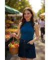 ieg™ Kadın Mavi Kolsuz Balıkçı Yaka Basic Bluz